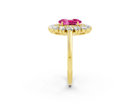 Yellow gold Oval Cut Halo Cluster Diamond Ring with Pave Band and Four-Prong Setting_2