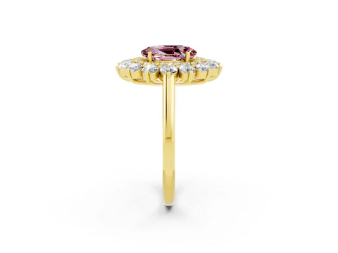 Yellow gold Oval Cut Halo Cluster Diamond Ring with Pave Band and Four-Prong Setting_2