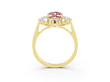 Yellow gold Oval Cut Halo Cluster Diamond Ring with Pave Band and Four-Prong Setting_3