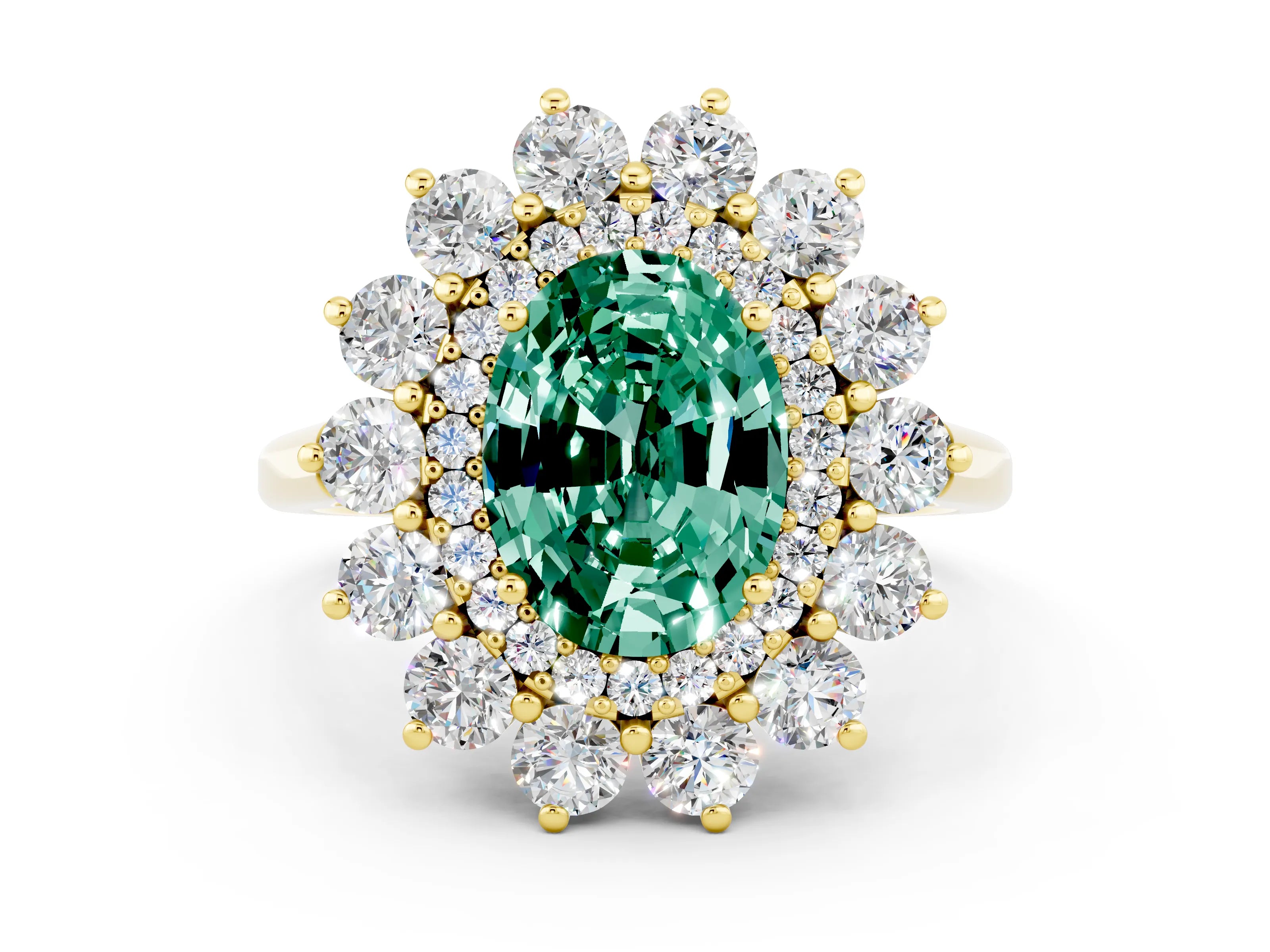 Yellow gold Oval Cut Halo Cluster Diamond Ring with Pave Band and Four-Prong Setting_30