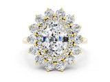 Yellow gold Oval Cut Halo Cluster Diamond Ring with Pave Band and Four-Prong Setting_30