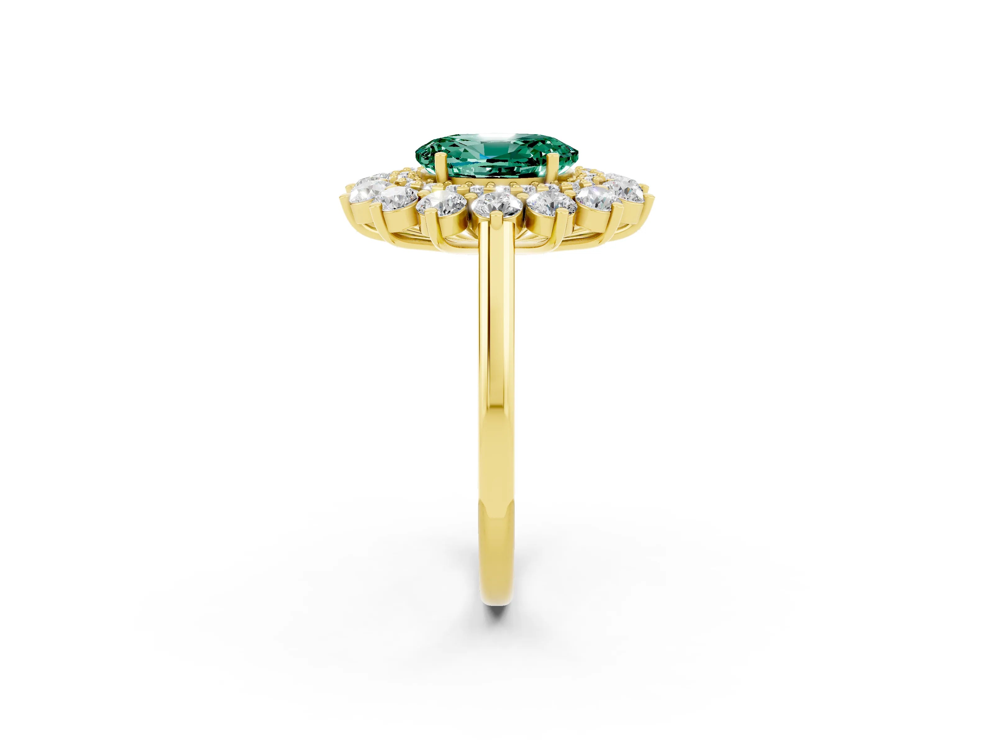 Yellow gold Oval Cut Halo Cluster Diamond Ring with Pave Band and Four-Prong Setting_32