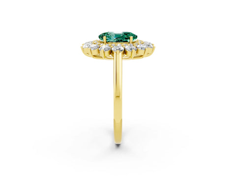 Yellow gold Oval Cut Halo Cluster Diamond Ring with Pave Band and Four-Prong Setting_32