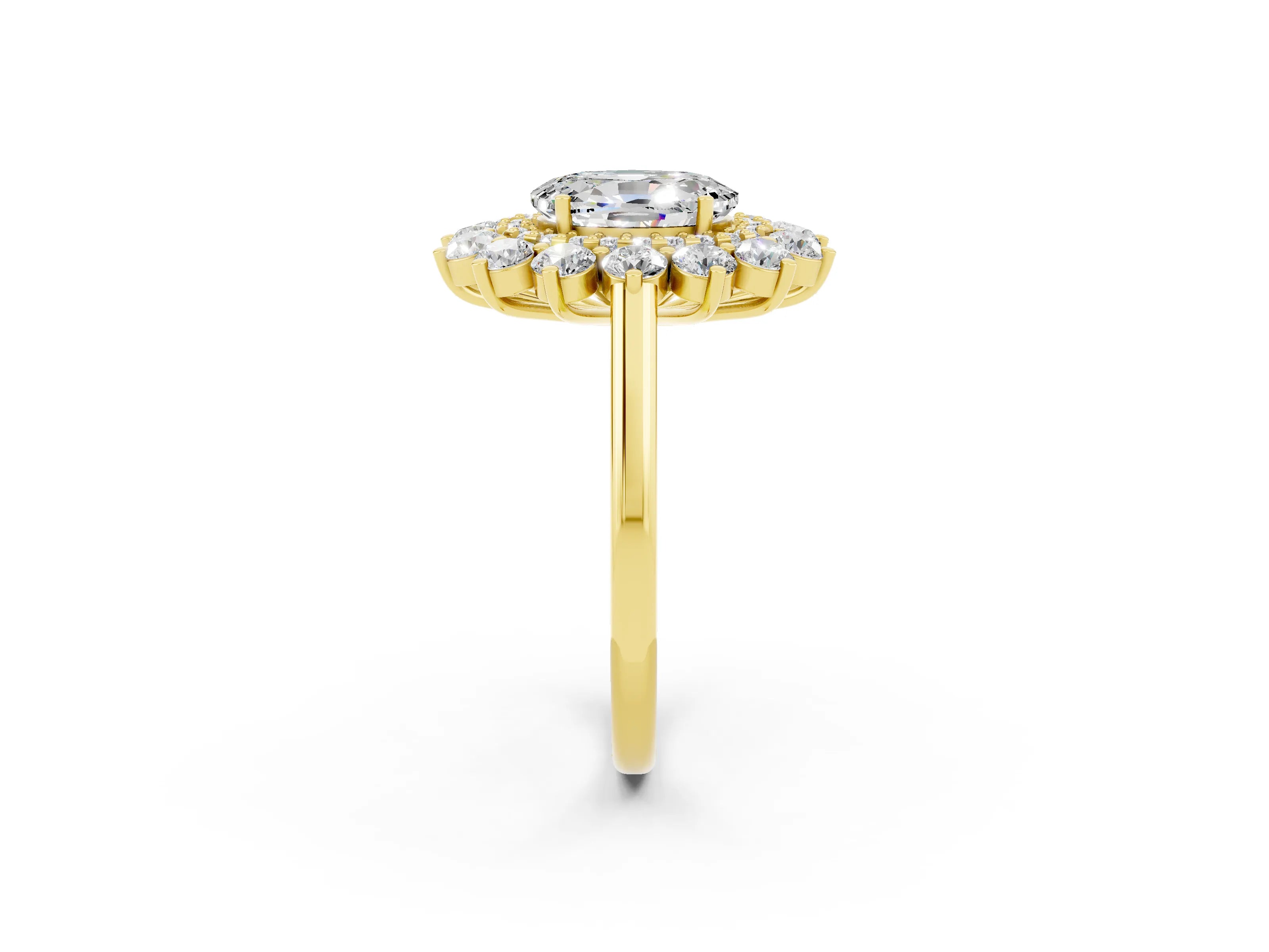 Yellow gold Oval Cut Halo Cluster Diamond Ring with Pave Band and Four-Prong Setting_32