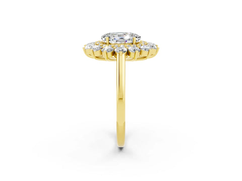 Yellow gold Oval Cut Halo Cluster Diamond Ring with Pave Band and Four-Prong Setting_32