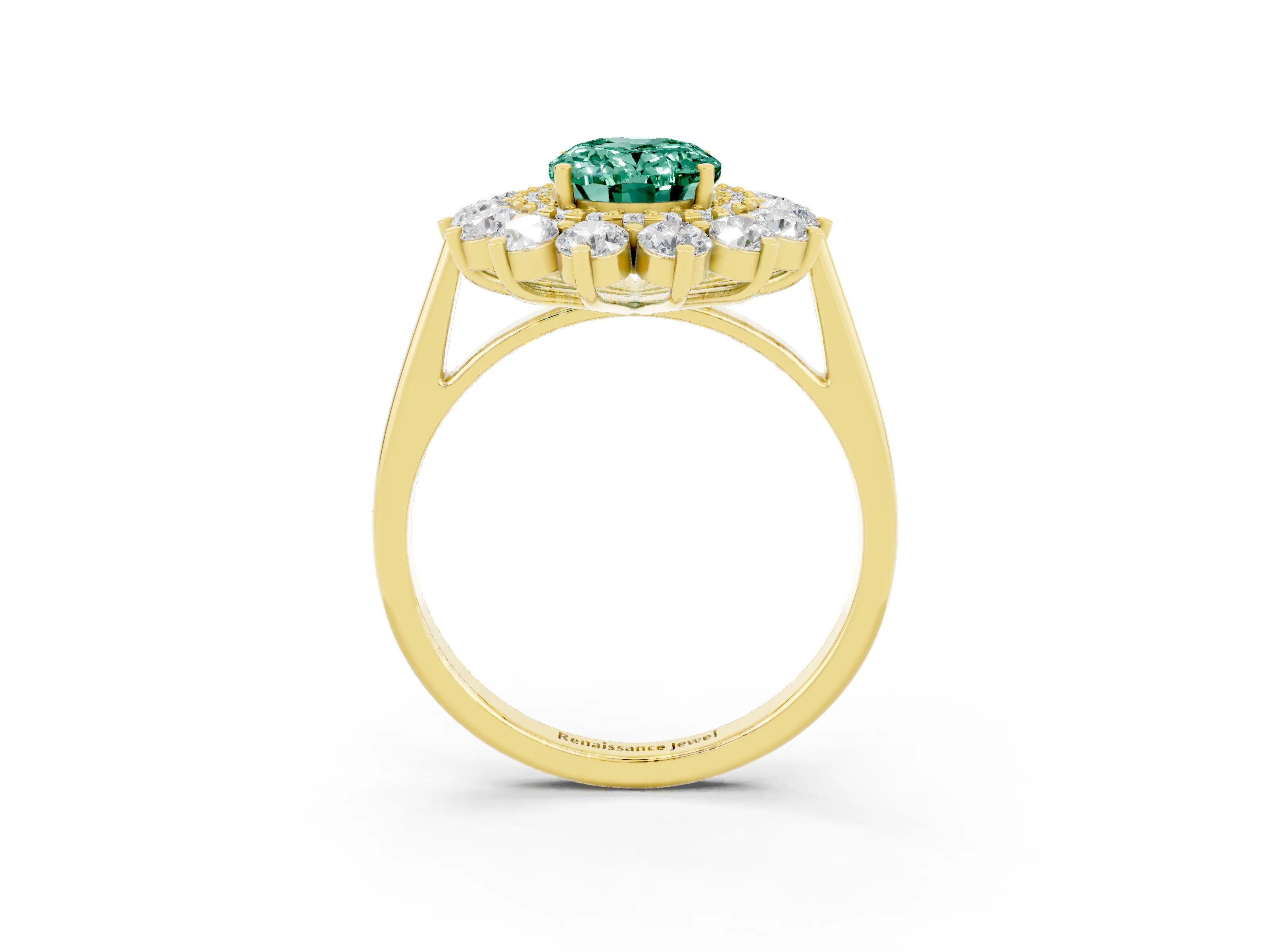 Yellow gold Oval Cut Halo Cluster Diamond Ring with Pave Band and Four-Prong Setting_33