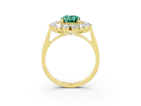 Yellow gold Oval Cut Halo Cluster Diamond Ring with Pave Band and Four-Prong Setting_33