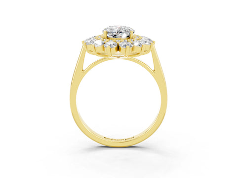 Yellow gold Oval Cut Halo Cluster Diamond Ring with Pave Band and Four-Prong Setting_33