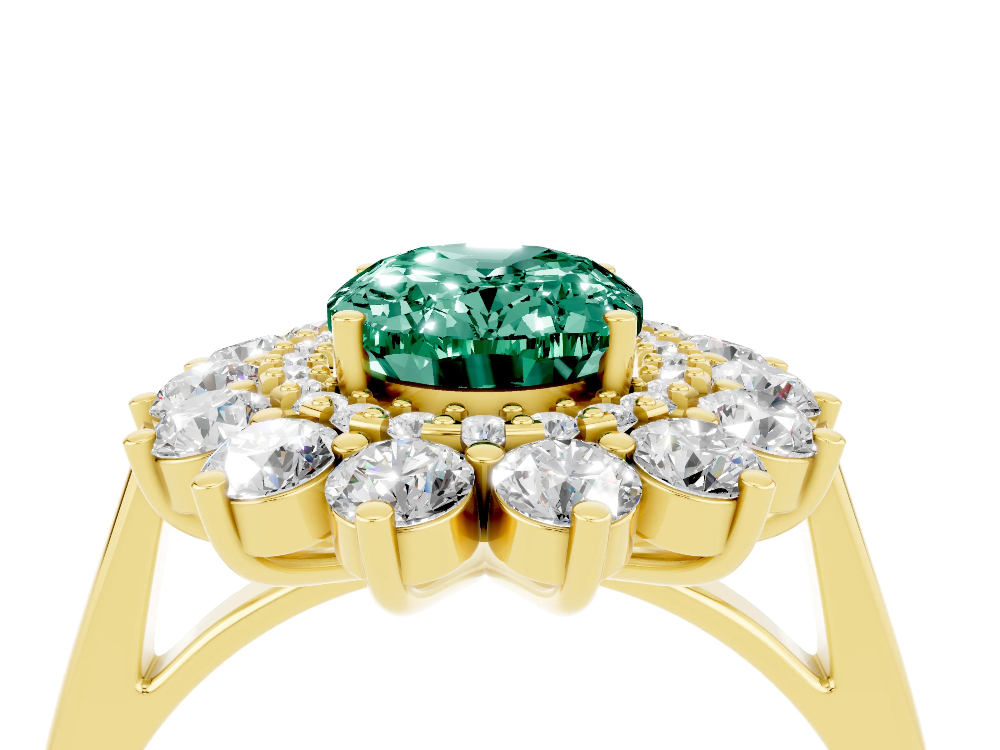 Yellow gold Oval Cut Halo Cluster Diamond Ring with Pave Band and Four-Prong Setting_34