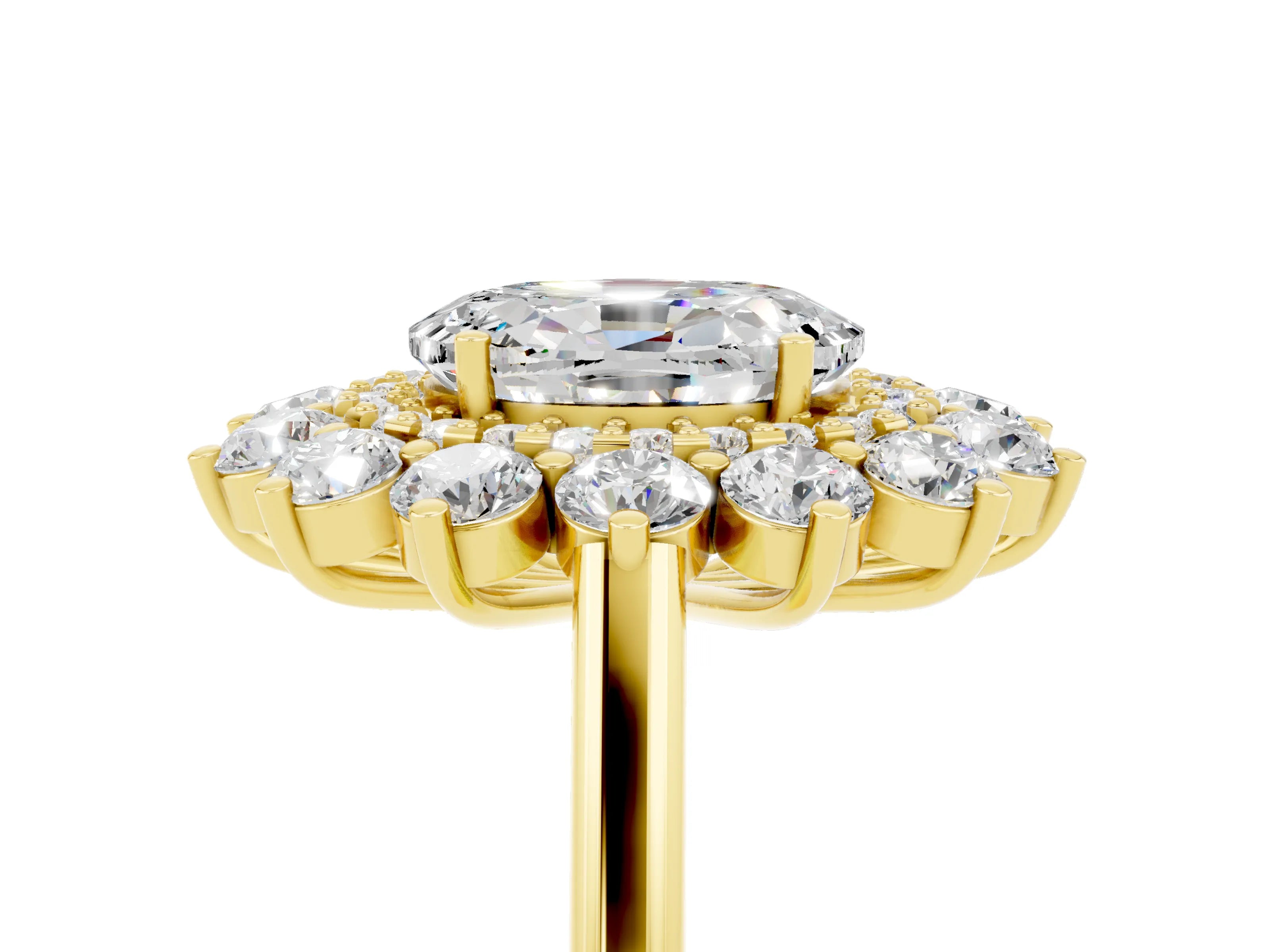 Yellow gold Oval Cut Halo Cluster Diamond Ring with Pave Band and Four-Prong Setting_35
