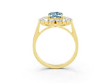 Yellow gold Oval Cut Halo Cluster Diamond Ring with Pave Band and Four-Prong Setting_3