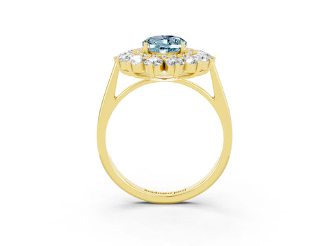 Yellow gold Oval Cut Halo Cluster Diamond Ring with Pave Band and Four-Prong Setting_3