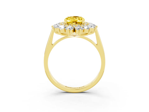 Yellow gold Oval Cut Halo Cluster Diamond Ring with Pave Band and Four-Prong Setting_3
