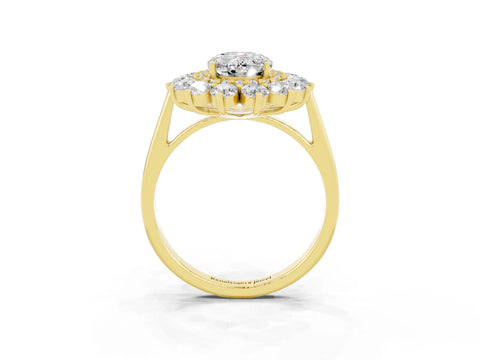 Yellow gold Oval Cut Halo Cluster Diamond Ring with Pave Band and Four-Prong Setting_3