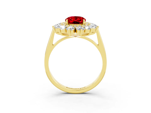 Yellow gold Oval Cut Halo Cluster Diamond Ring with Pave Band and Four-Prong Setting_3