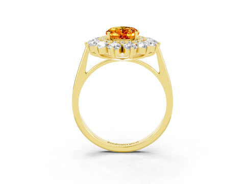 Yellow gold Oval Cut Halo Cluster Diamond Ring with Pave Band and Four-Prong Setting_3