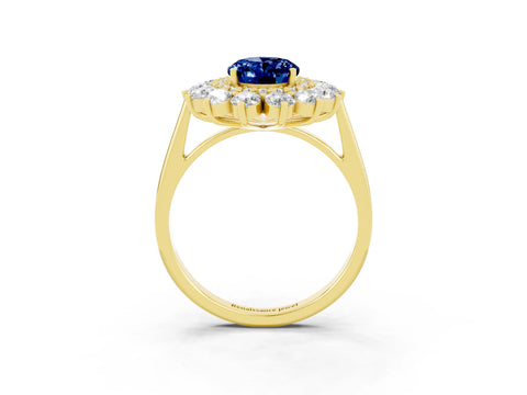 Yellow gold Oval Cut Halo Cluster Diamond Ring with Pave Band and Four-Prong Setting_3