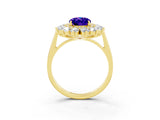Yellow gold Oval Cut Halo Cluster Diamond Ring with Pave Band and Four-Prong Setting_3