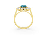 Yellow gold Oval Cut Halo Cluster Diamond Ring with Pave Band and Four-Prong Setting_3