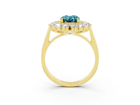 Yellow gold Oval Cut Halo Cluster Diamond Ring with Pave Band and Four-Prong Setting_3