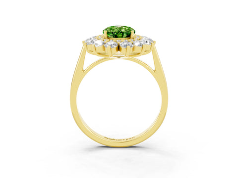 Yellow gold Oval Cut Halo Cluster Diamond Ring with Pave Band and Four-Prong Setting_3