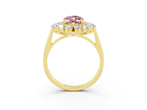 Yellow gold Oval Cut Halo Cluster Diamond Ring with Pave Band and Four-Prong Setting_3