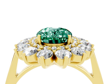 Yellow gold Oval Cut Halo Cluster Diamond Ring with Pave Band and Four-Prong Setting_4