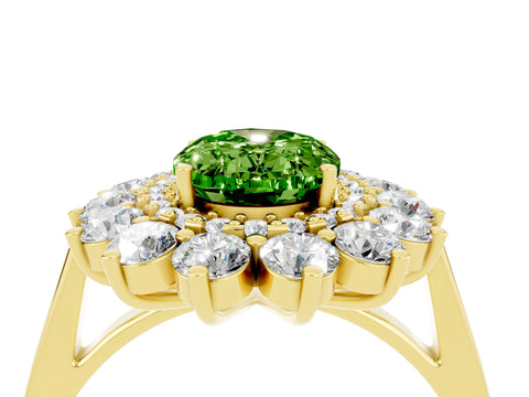 Yellow gold Oval Cut Halo Cluster Diamond Ring with Pave Band and Four-Prong Setting_4
