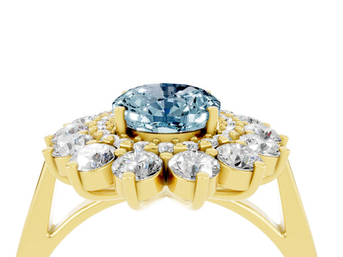 Yellow gold Oval Cut Halo Cluster Diamond Ring with Pave Band and Four-Prong Setting_4
