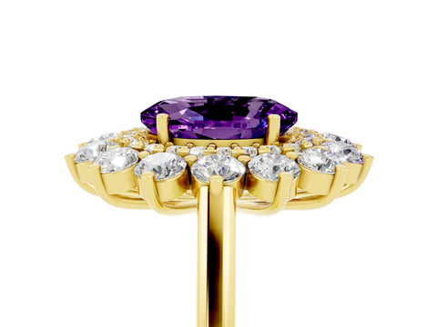 Yellow gold Oval Cut Halo Cluster Diamond Ring with Pave Band and Four-Prong Setting_5