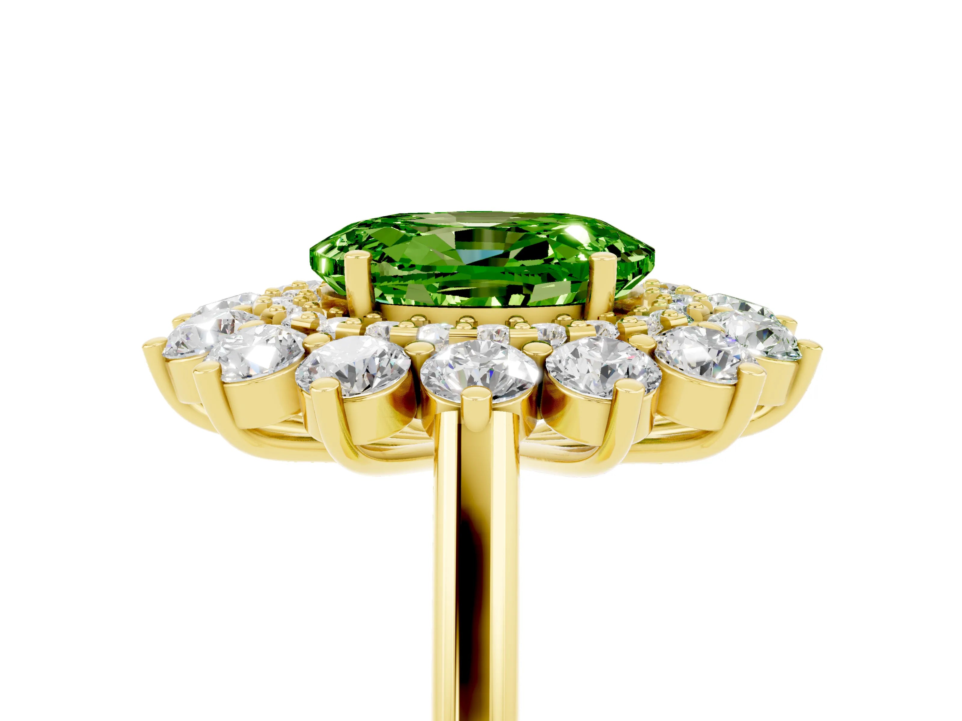 Yellow gold Oval Cut Halo Cluster Diamond Ring with Pave Band and Four-Prong Setting_5