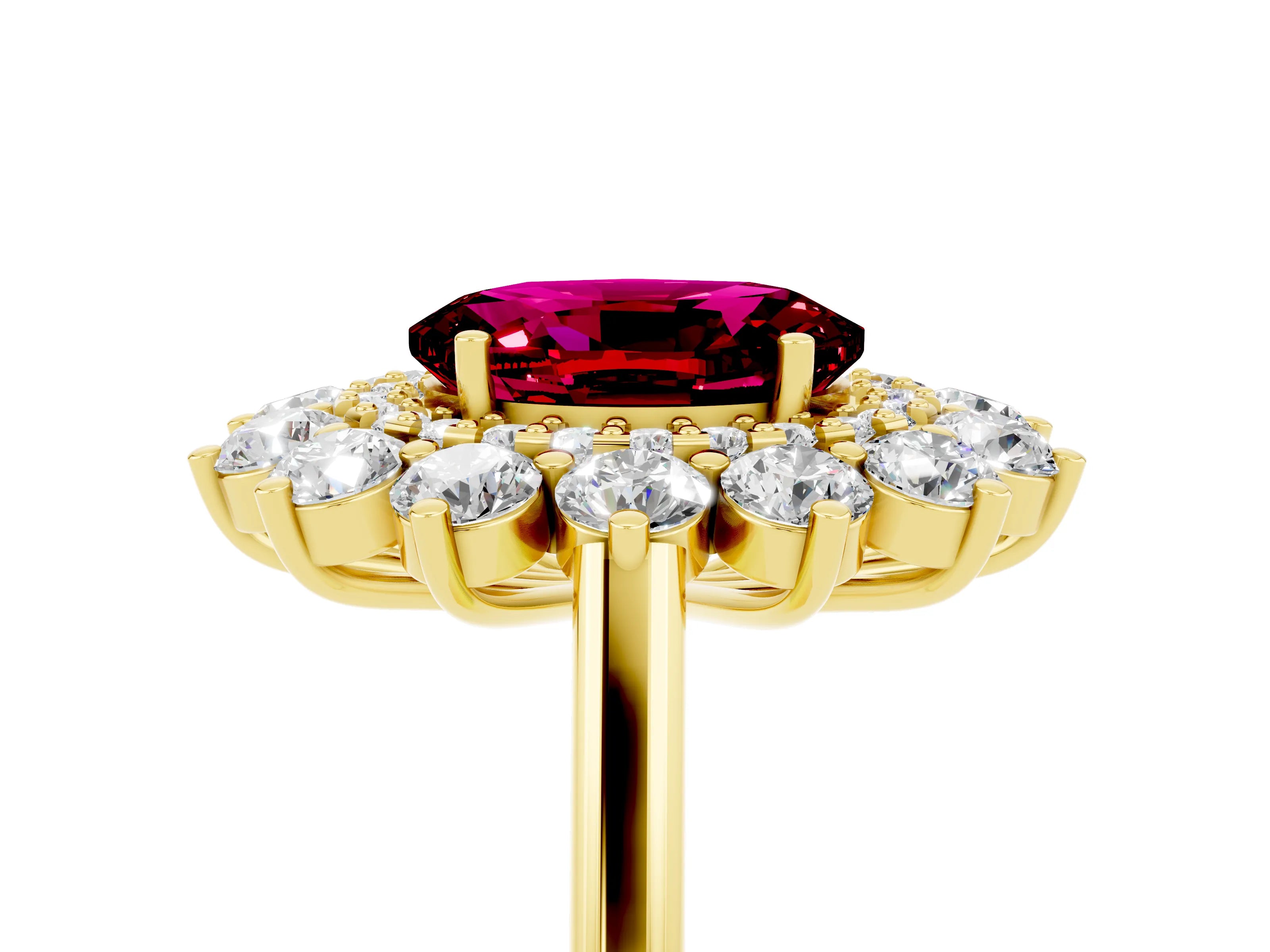 Yellow gold Oval Cut Halo Cluster Diamond Ring with Pave Band and Four-Prong Setting_5