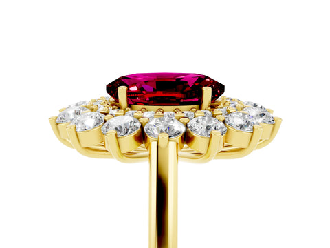 Yellow gold Oval Cut Halo Cluster Diamond Ring with Pave Band and Four-Prong Setting_5