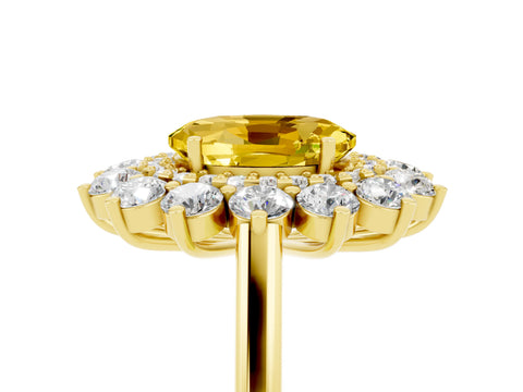 Yellow gold Oval Cut Halo Cluster Diamond Ring with Pave Band and Four-Prong Setting_5