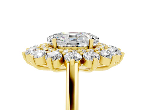 Yellow gold Oval Cut Halo Cluster Diamond Ring with Pave Band and Four-Prong Setting_5