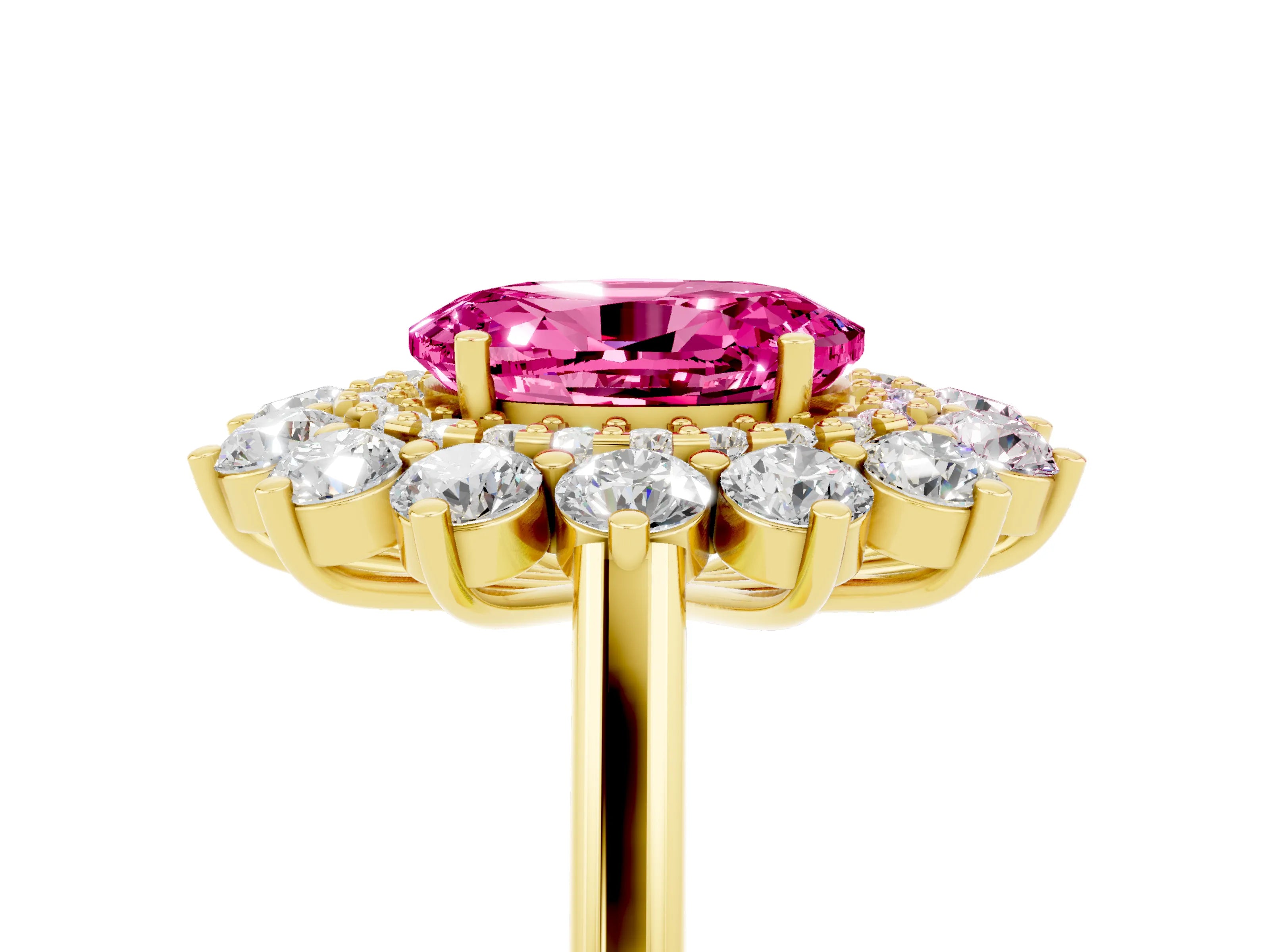 Yellow gold Oval Cut Halo Cluster Diamond Ring with Pave Band and Four-Prong Setting_5