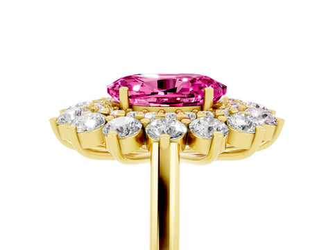 Yellow gold Oval Cut Halo Cluster Diamond Ring with Pave Band and Four-Prong Setting_5