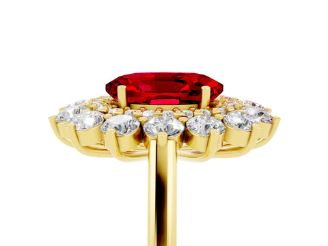 Yellow gold Oval Cut Halo Cluster Diamond Ring with Pave Band and Four-Prong Setting_5