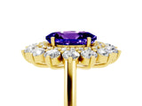 Yellow gold Oval Cut Halo Cluster Diamond Ring with Pave Band and Four-Prong Setting_5