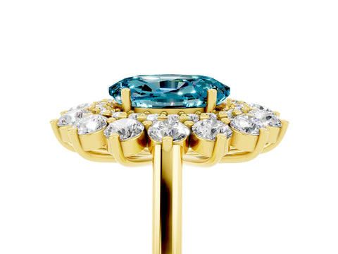 Yellow gold Oval Cut Halo Cluster Diamond Ring with Pave Band and Four-Prong Setting_5