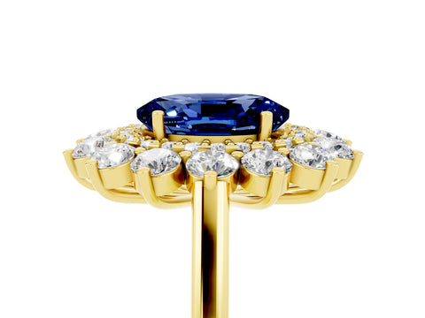 Yellow gold Oval Cut Halo Cluster Diamond Ring with Pave Band and Four-Prong Setting_5