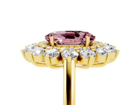 Yellow gold Oval Cut Halo Cluster Diamond Ring with Pave Band and Four-Prong Setting_5