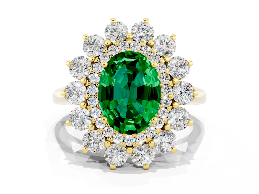 Yellow gold Oval Cut Halo Cluster Diamond Ring with Pave Band and Four-Prong Setting_6