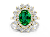 Yellow gold Oval Cut Halo Cluster Diamond Ring with Pave Band and Four-Prong Setting_6
