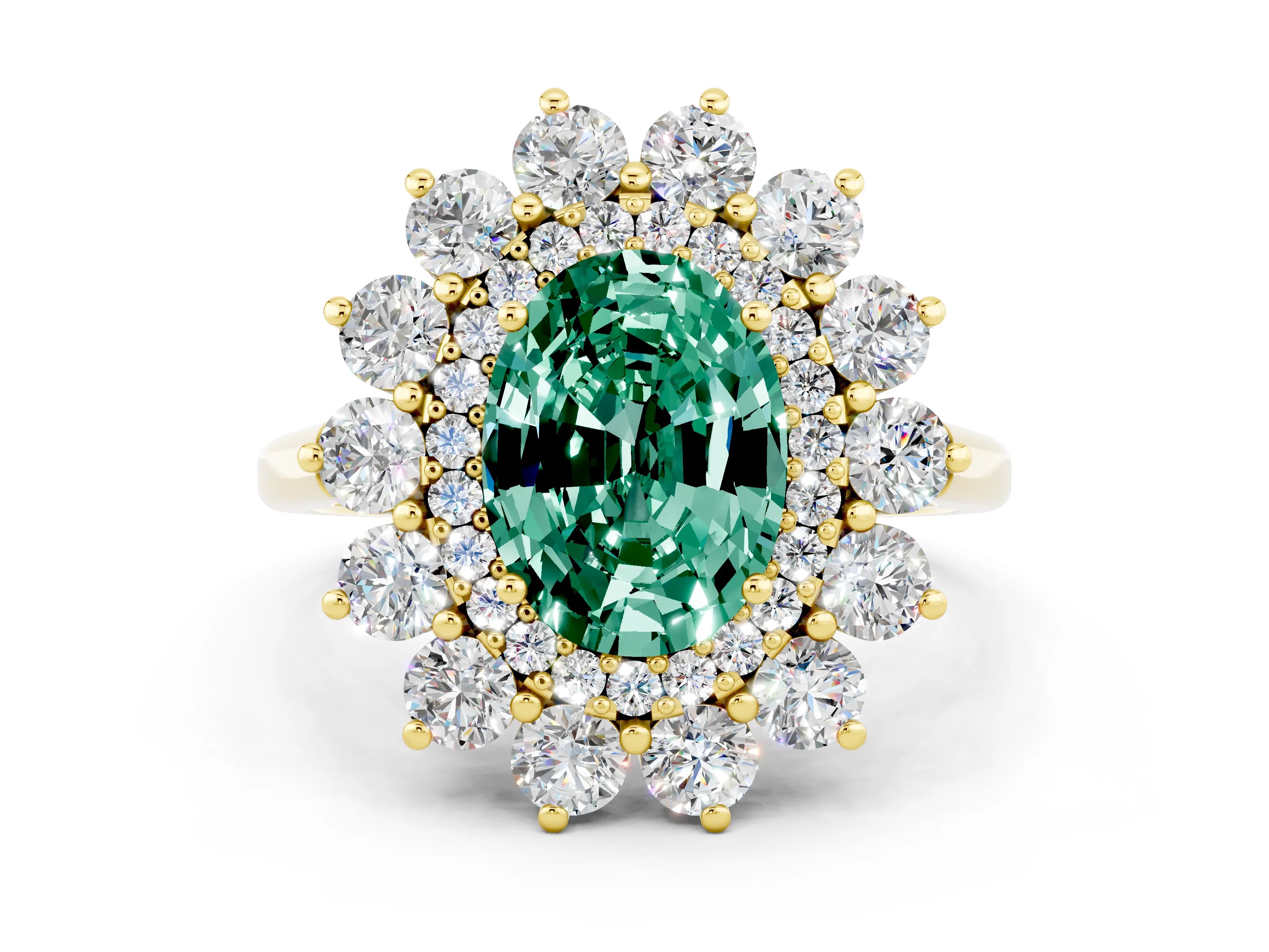 Yellow gold Oval Cut Halo Cluster Diamond Ring with Pave Band and Four-Prong Setting_6
