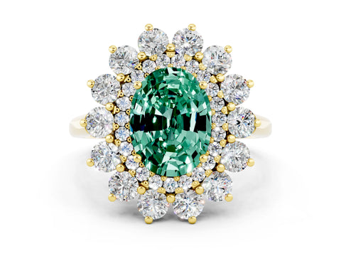 Yellow gold Oval Cut Halo Cluster Diamond Ring with Pave Band and Four-Prong Setting_6