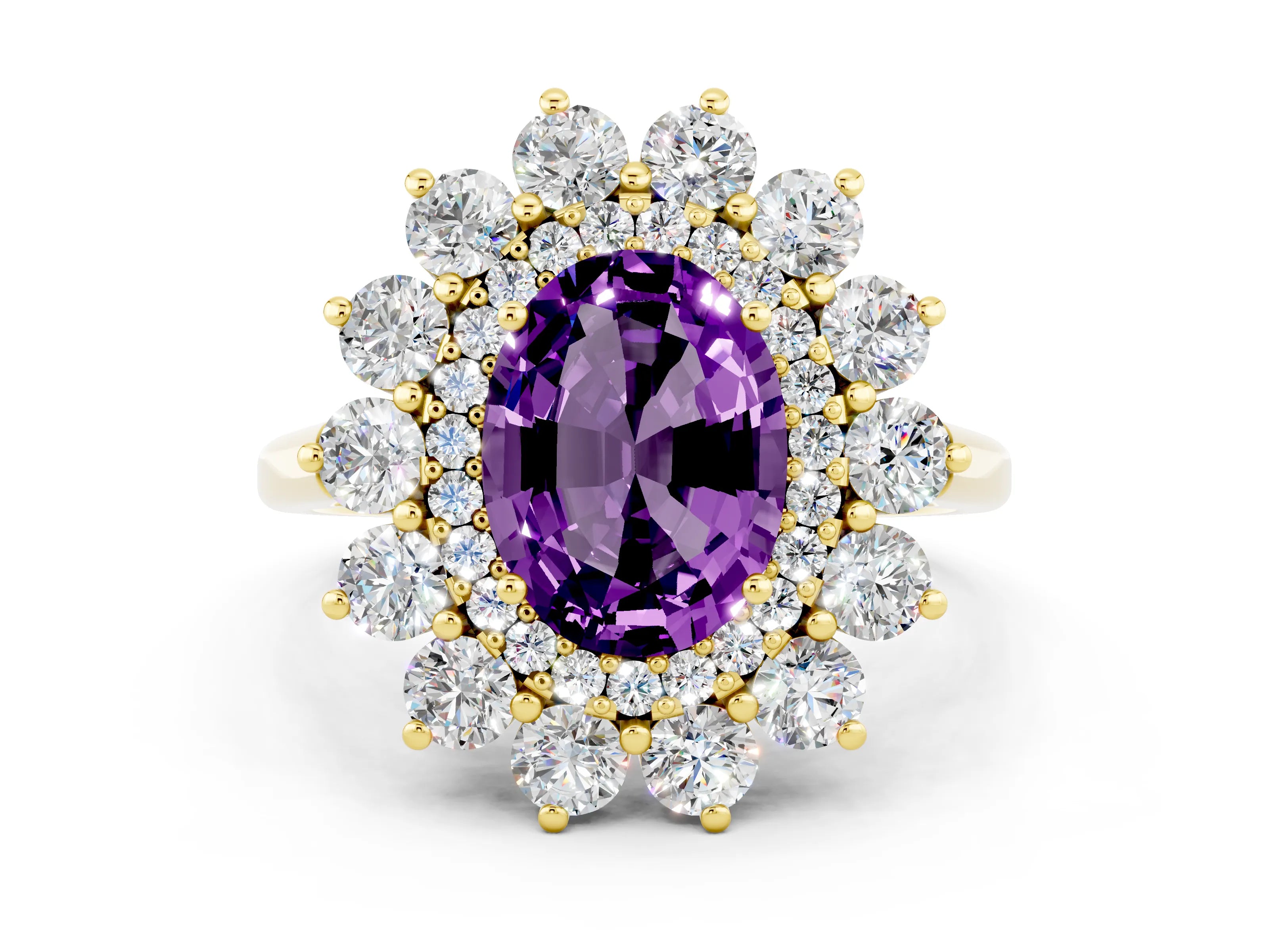 Yellow gold Oval Cut Halo Cluster Diamond Ring with Pave Band and Four-Prong Setting_6