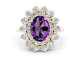 Yellow gold Oval Cut Halo Cluster Diamond Ring with Pave Band and Four-Prong Setting_6