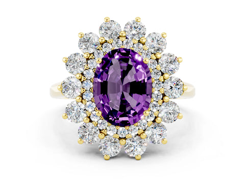 Yellow gold Oval Cut Halo Cluster Diamond Ring with Pave Band and Four-Prong Setting_6