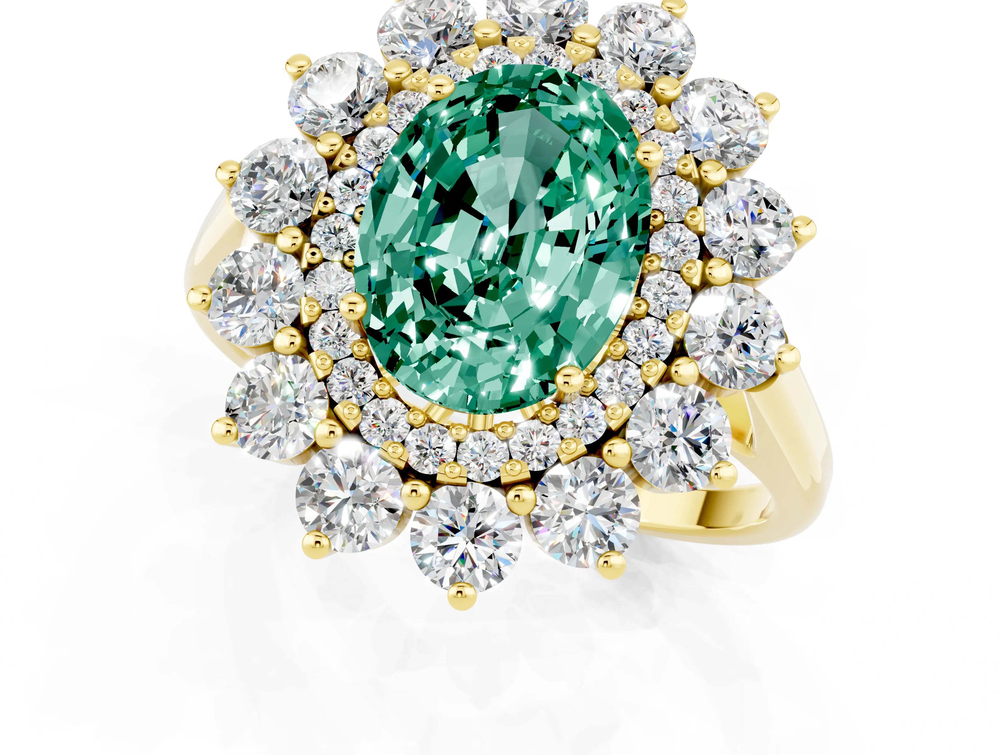 Yellow gold Oval Cut Halo Cluster Diamond Ring with Pave Band and Four-Prong Setting_7